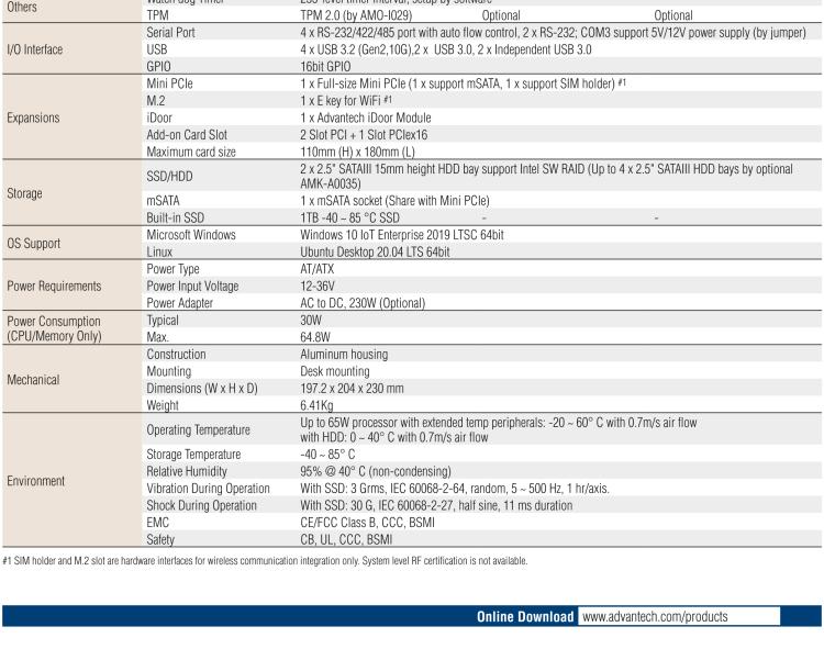研華EIS-S232 研華 EIS-S232，邊緣計(jì)算系統(tǒng)服務(wù)器，支持Intel 第十代處理器，可選i3/i5/i7 Xeon CPU，DDR4 最高32GB，最多可支持4 x 2.5寸硬盤，具備豐富擴(kuò)展接口 2 x LAN，6 x COM，8 x USB，1 x PCIE，2 x PCI。產(chǎn)品生命周期長，穩(wěn)定可靠。