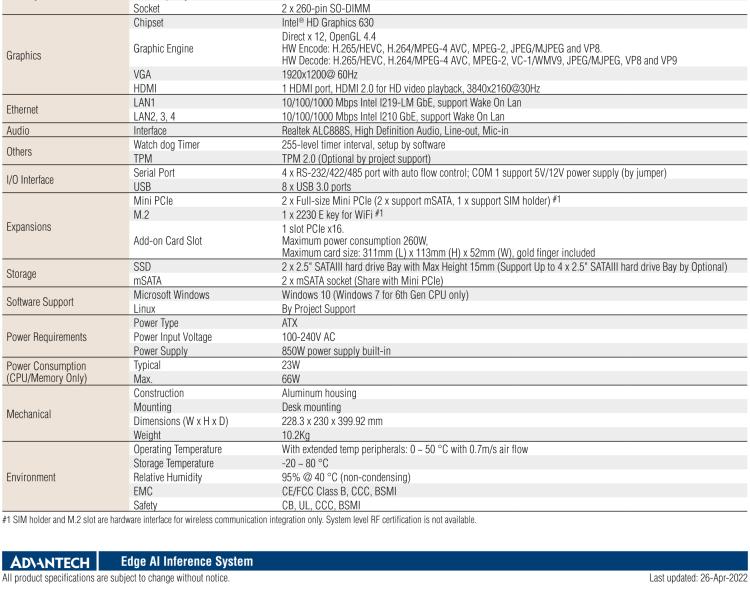 研華AIR-300 支持Intel Xeon / 6/7代Core?i3/i5/i7處理器，AI計(jì)算平臺(tái)，可擴(kuò)展 PCIe x16 GPU全尺寸卡