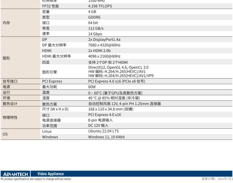研華VEGA-P110 Intel Arc A370M 嵌入式 GPU卡 PCIe x16 ，帶2個HDMI 2.0b, 2個DP 1.4a