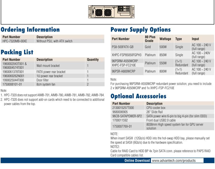 研華HPC-7320 3U用于EATX / ATX / MicroATX主板的短機(jī)箱,機(jī)架式/壁掛式/塔式底盤(pán)