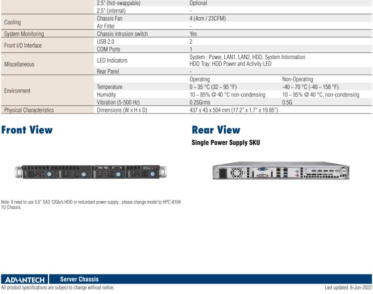 研華HPC-7140 1U 機架式服務(wù)器機箱，適用于 MicroATX/ATX 服務(wù)器主板，支持4個3.5"熱插拔盤位，1個全長/半長PCI-E x16擴展插槽