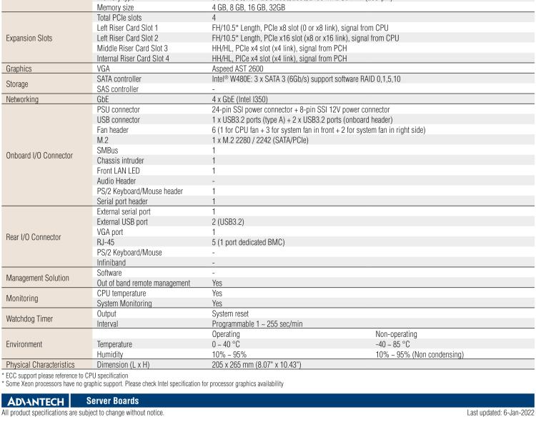研華ASMB-610 LGA 1200 Intel? Xeon? W & 第十代 Core?專用服務(wù)器主板，帶4 x DDR4, 1 x PCIeX16, 2 x PCIeX4, 5 x USB 3.2, 3 x SATA 3, Quad LANs and和 IPMI
