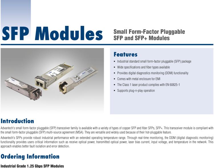 研華SFP-FSM-40K IE-SFP/155-ED，單模1310/PLUS -LC 40km（也被稱為BB-808-38104）