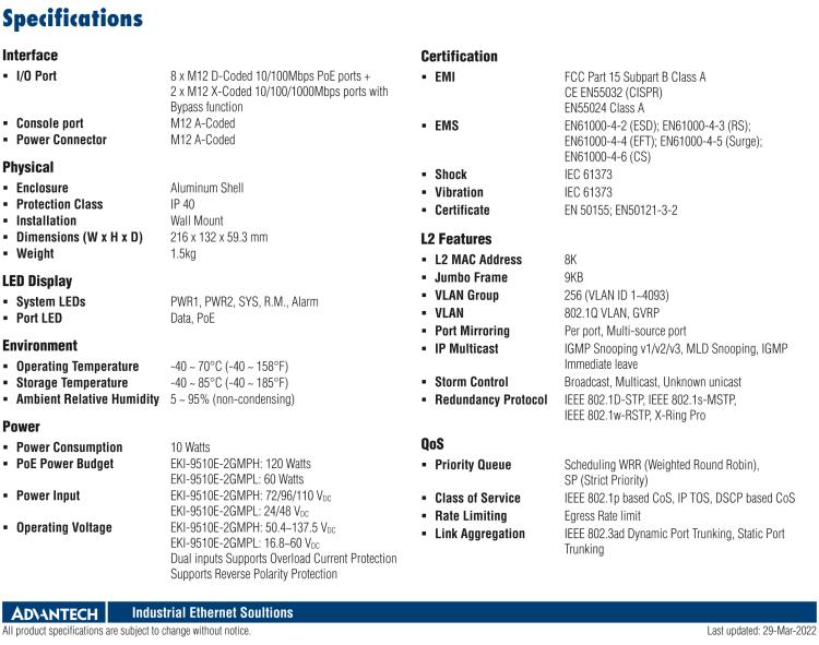 研華EKI-9510E-2GMPH 10個百兆M12 POE端口網(wǎng)管EN50155交換機， 支持72/96/110 VDC供電