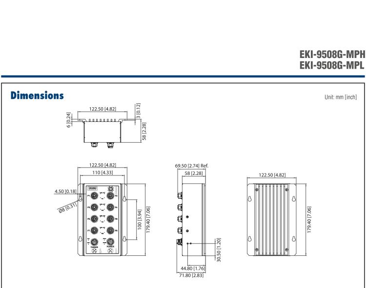 研華EKI-9508G-MPH 8個(gè)千兆M12 POE端口非網(wǎng)管EN50155交換機(jī)， 支持72/96/110 VDC供電