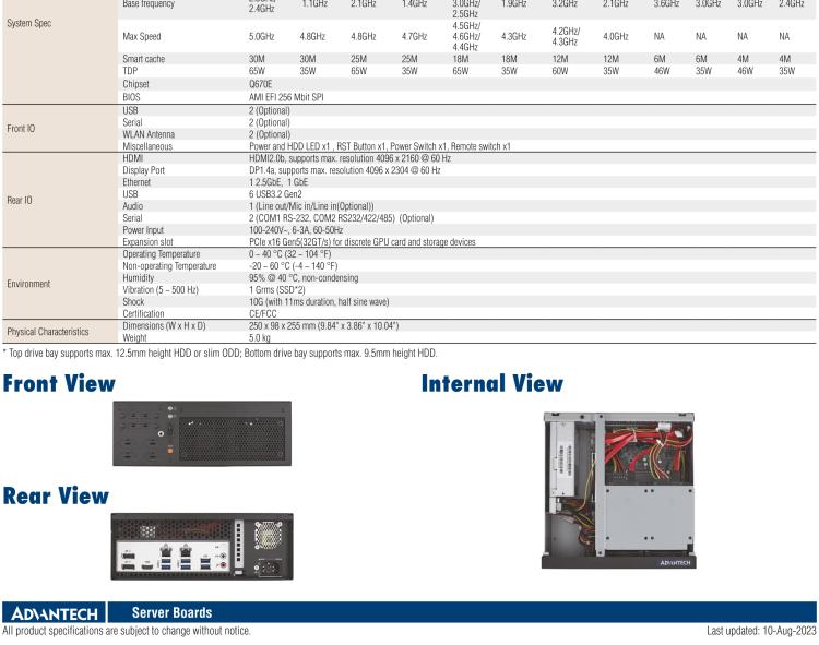 研華EPC-B2278 適配Intel 第12代 Core i 系列處理器，搭載Q670E芯片組。2U高度，精簡尺寸，性能強(qiáng)勁，是小尺寸高性能場景的理想解決方案。