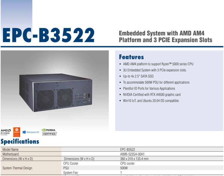 研華EPC-B3522 適配AMD Ryzen AM4 5000系列處理器，搭載X570芯片組，搭配NVIDIA? RTX-A4500顯卡。3U高度，提供高端圖像處理應(yīng)用的解決方案。