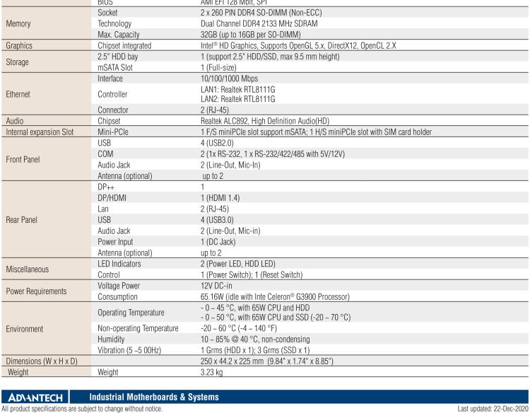 研華EPC-T2285 適配Intel? 第6/7代 Core? i 系列處理器，搭載H110芯片組。1U超薄高度，性能強(qiáng)勁。