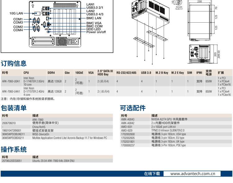 研華ARK-7060 搭載Intel二代Xeon D-1700高性能處理器系統(tǒng)，具有3個(gè)擴(kuò)展插槽