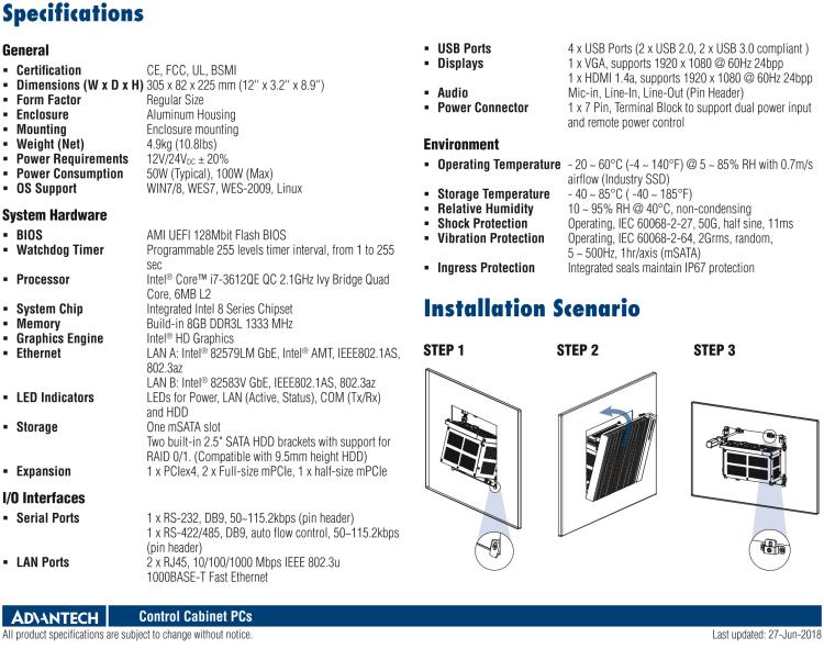 研華UNO-3483G 高效能嵌入式無風(fēng)扇工業(yè)電腦，搭配 Intel? Core? i7 處理器，2 x GbE, 2 x mPCIe, HDMI/VGA