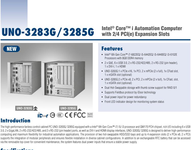 研華UNO-3283G 高效能嵌入式無風(fēng)扇工業(yè)電腦，搭配Intel? Core? i 處理器，2×GbE, 2×mPCIe, HDMI, DVI-I