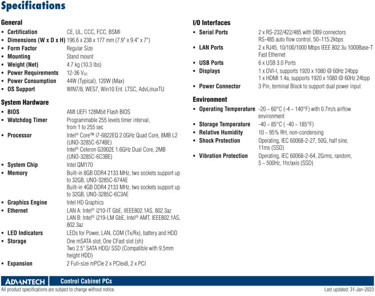 研華UNO-3285C 搭配Intel? Core?處理器，4×PCI(e) 擴展槽，2 x GbE, 2 x mPCIe, HDMI, DVI-I