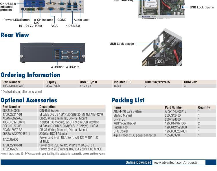 研華AIIS-1440 機(jī)器視覺工控機(jī)，USB3.0 CAM 緊湊型系統(tǒng),支持英特爾酷睿? i7/i5/i3 CPU,4通道專用USB3.0控制器