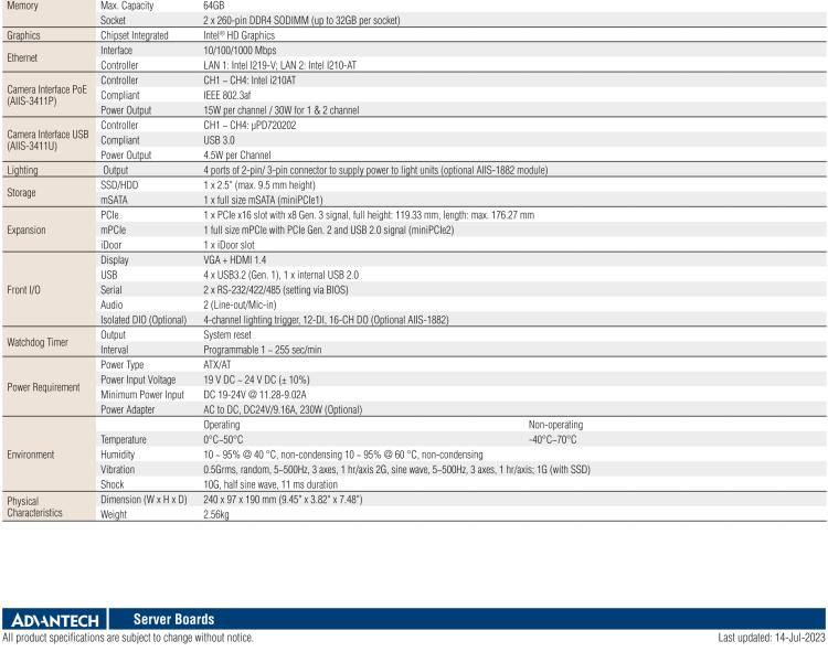研華AIIS-3411 緊湊型視覺系統(tǒng)，支持Intel? 第10代 Core i CPU, 4路攝像頭支持 GigE PoE或 USB 3.0接口, PCIe擴展槽, 支持4路光源和隔離DIO