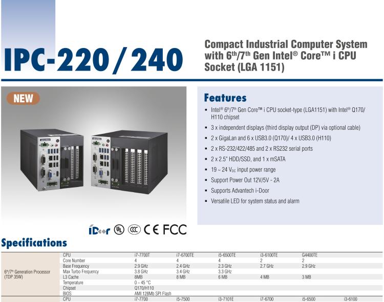 研華IPC-240 緊湊型工業(yè)電腦，帶第六/七代Intel? Core? i CPU插槽(LGA 1151)