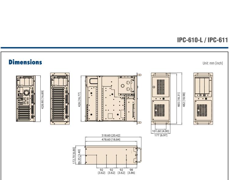 研華IPC-610-L 4U 15槽上架式機箱，支持前部可訪問風扇