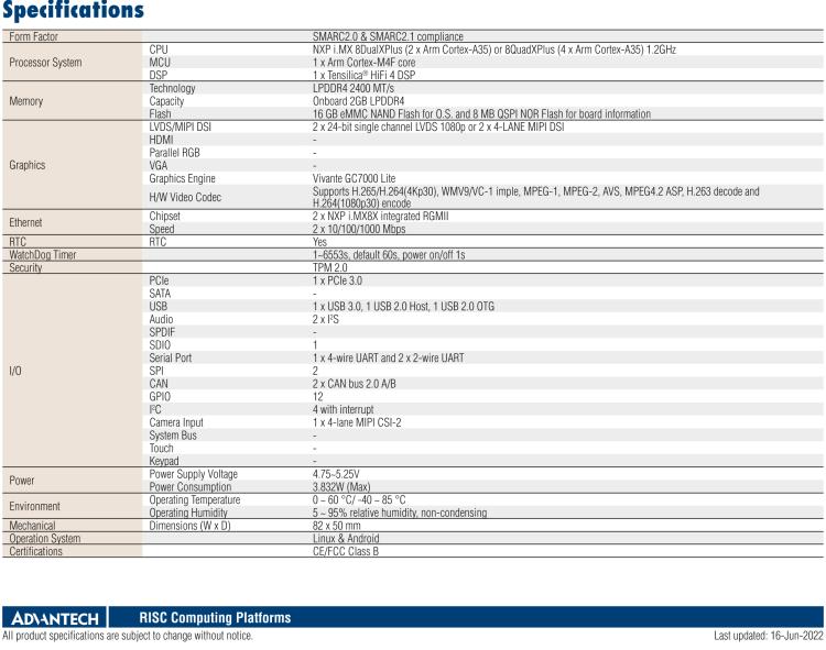 研華ROM-5620 基于NXP i.MX8X SMARC2.0 Arm核心板，多接口，低功耗設(shè)計(jì)