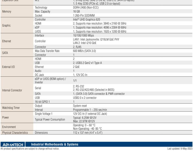 研華AIMB-U233 板載Intel 第8代 U系列 Core i3/i5/i7 處理器。低功耗高性能，無風(fēng)扇設(shè)計。
