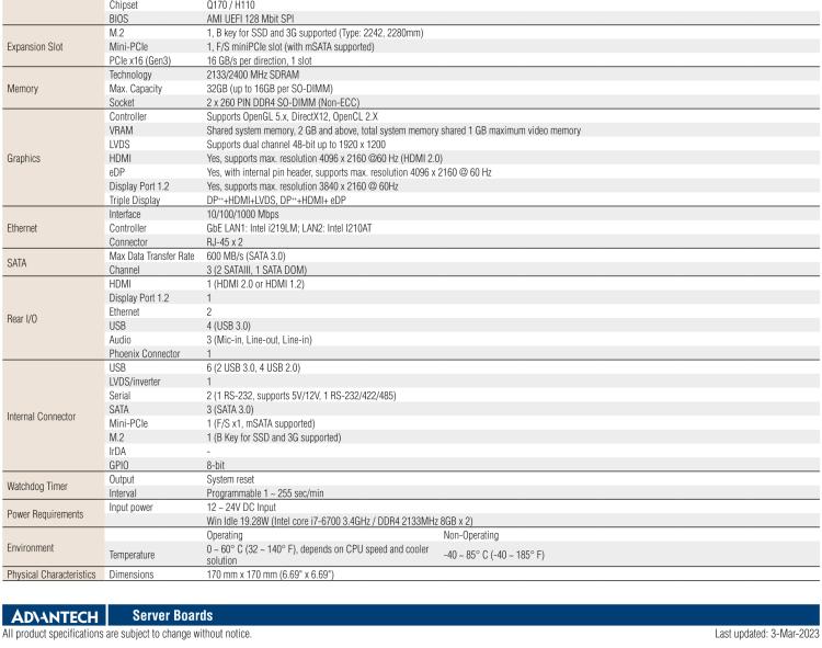 研華AIMB-275 適配Intel? 第6/7代 Core? i 處理器，搭載Intel Q170/H110芯片組。性能強(qiáng)勁，接口豐富。