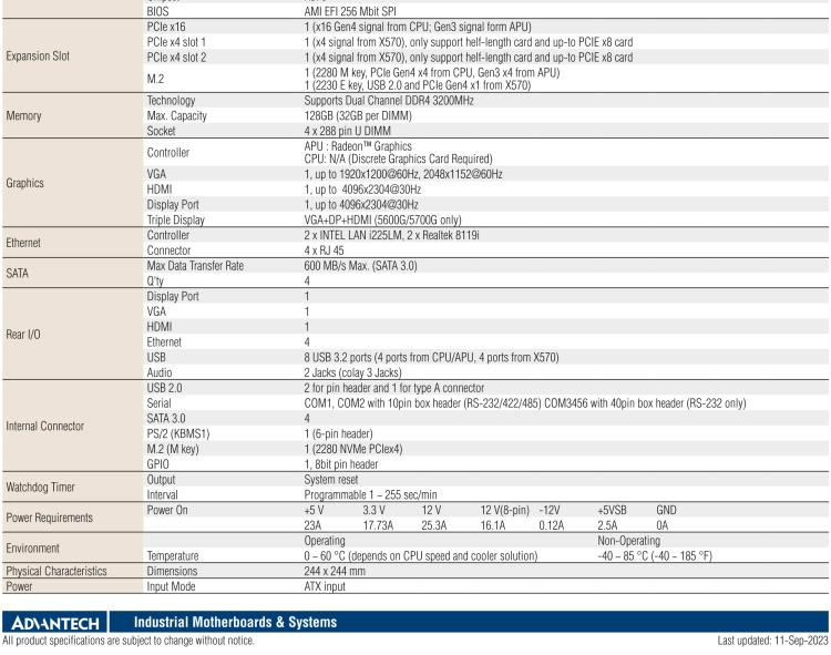研華AIMB-522 適配AMD Ryzen? AM4 5000系列處理器，搭載X570芯片組。具有豐富接口，雙千兆網(wǎng)口和雙2.5GbE網(wǎng)口設(shè)計，用于自動化和人工智能圖像處理等高端行業(yè)。