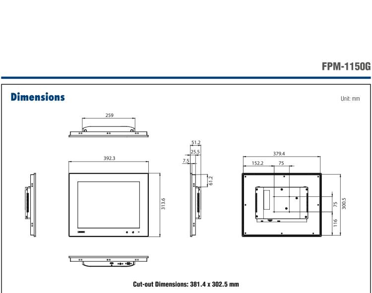研華FPM-1150G 15”XGA液晶顯示屏工業(yè)顯示器，搭配電阻式觸摸屏及VGA / HDMI接口