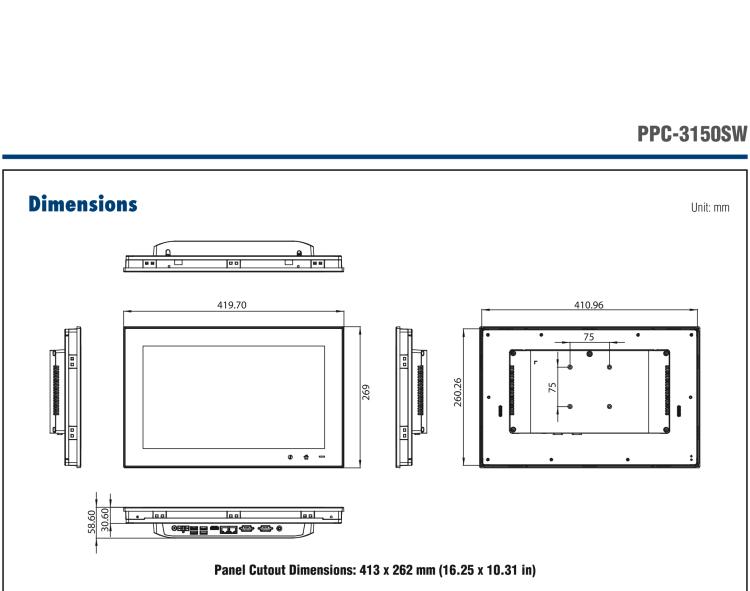研華PPC-3150SW 15.6" 寬屏無風(fēng)扇工業(yè)平板電腦，搭載 Intel? Pentium? N4200 四核心處理器