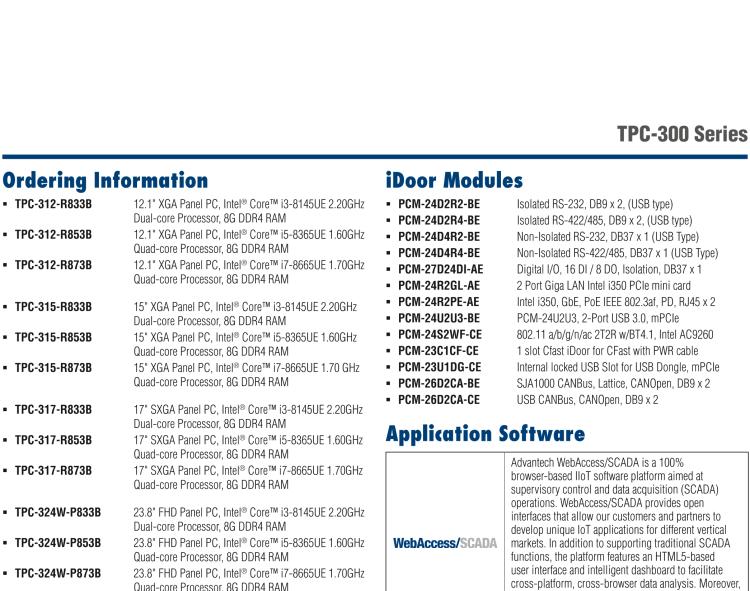研華TPC-312 12.1" XGA TFT LED LCD工業(yè)平板電腦，搭載第八代Intel?Core?i3/ i5/ i7處理器，內(nèi)置8G DDR4 RAM