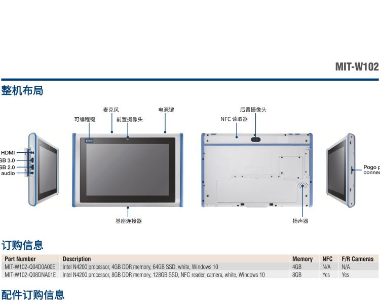 研華MIT-W102 10.1" 醫(yī)療級(jí)平板電腦，搭載 Intel?Pentium? 處理器和電容觸摸屏