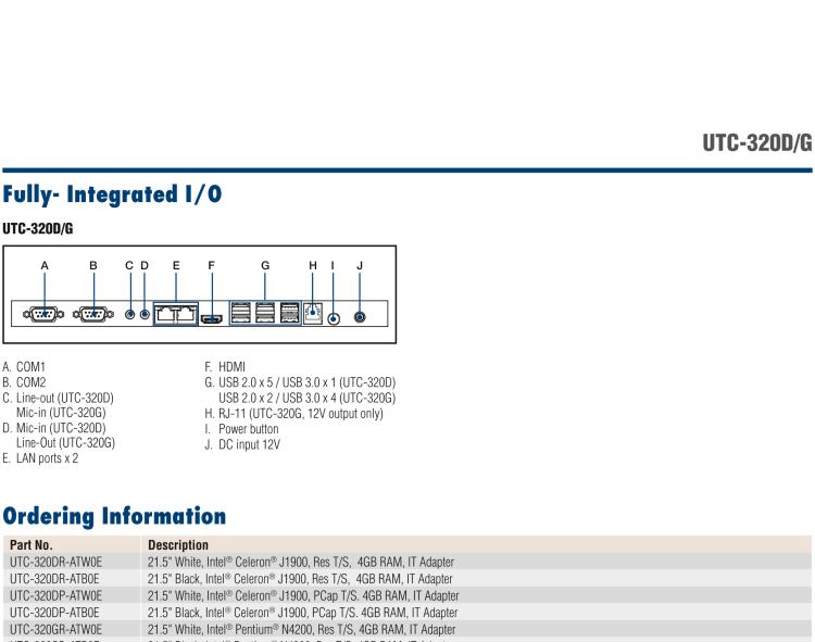 研華UTC-320D 21.5" 多功能觸控一體機，內(nèi)置Intel? Celeron? J1900處理器