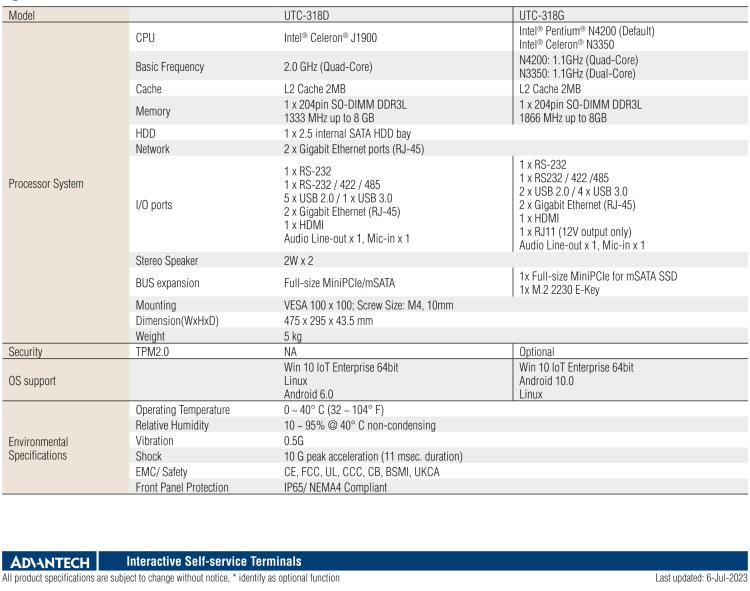 研華UTC-318D 18.5" 多功能觸控一體機(jī)，內(nèi)置Intel? BayTrail J1900