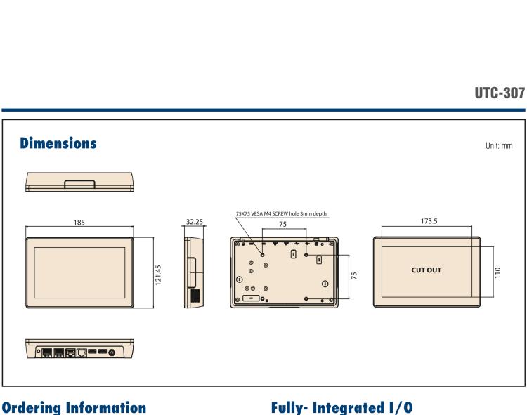 研華UTC-307G 7" 多功能觸控一體機(jī)，Intel? Celeron? N3350/Pentium? N4200 處理器