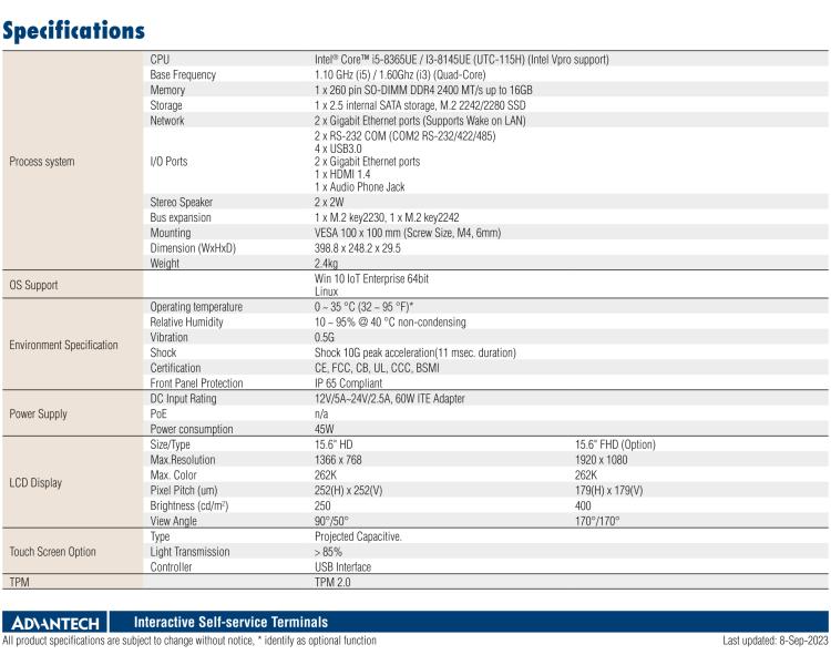 研華UTC-115H 15.6" 多功能觸控一體機(jī)，搭載 Intel? Core? i5-8365UE