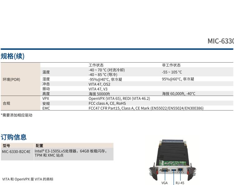 研華MIC-6330 3U OpenVPX 刀片式主板，搭載 Intel? Xeon?E3v5 與 E3v6 系列處理器