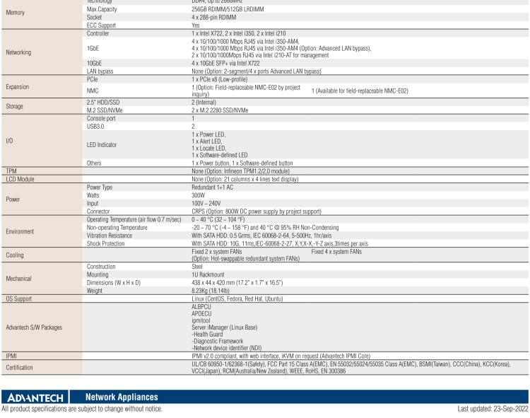 研華FWA-3050 基于Intel?Xeon D-2100系列處理器，用于uCPE和下一代防火墻的遠(yuǎn)程可管理1U網(wǎng)絡(luò)應(yīng)用平臺