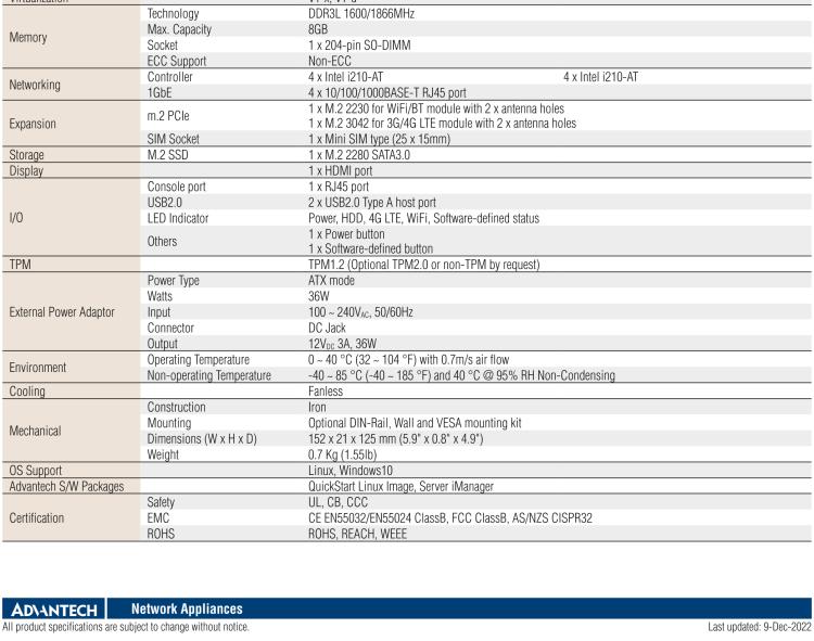 研華FWA-T011 基于Intel? Celeron? N3350/J3455 入門級SD-WAN，安全網(wǎng)關(guān)微型網(wǎng)絡(luò)應(yīng)用平臺