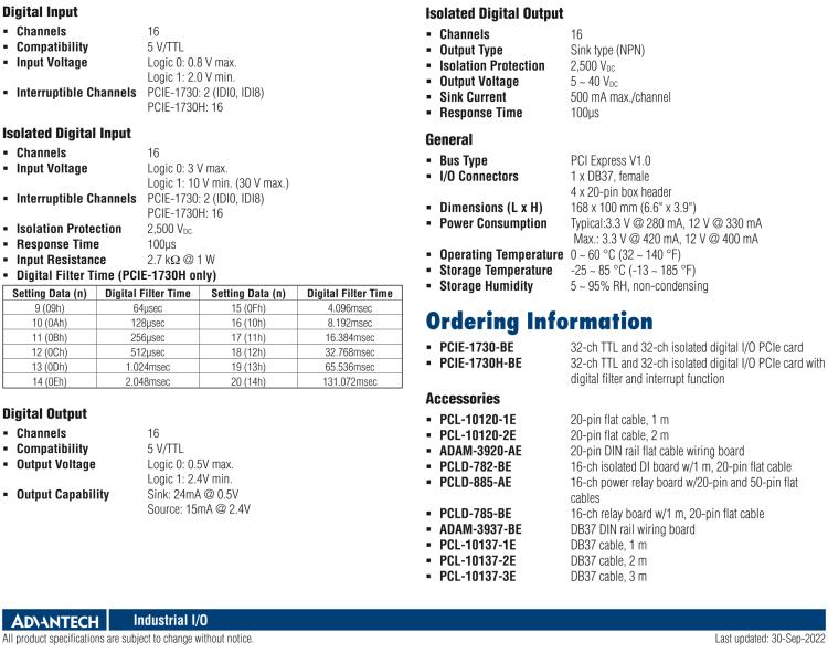 研華PCIE-1730 PCI Expresscard擴(kuò)展接口，支持32通道隔離DIO和TTL DIO