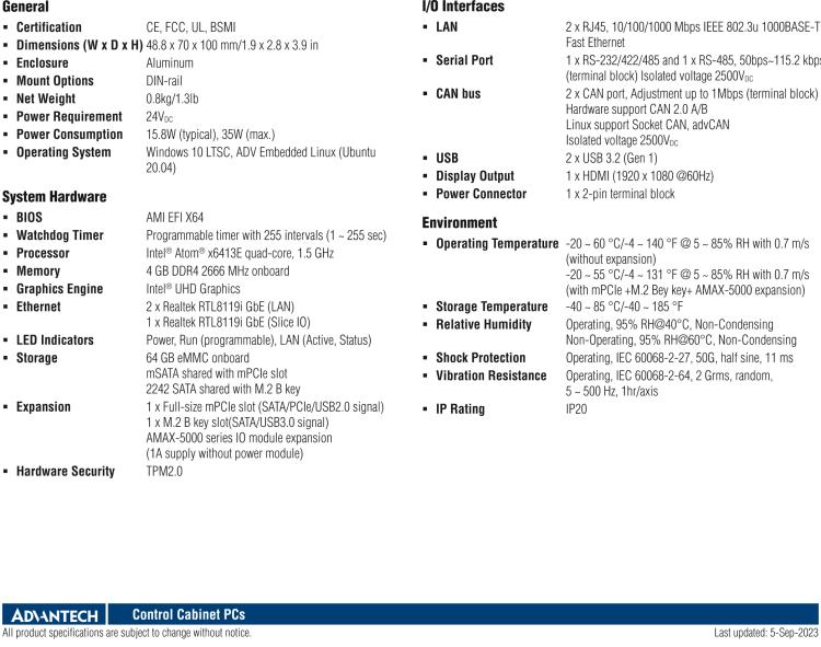 研華AMAX-5570 超微型控制平臺(tái)，采用Intel Atom處理器、64GB eMMC、2 個(gè)以太網(wǎng)口、2 個(gè) USB、2 個(gè) CAN、2 個(gè) COM 和插片 IO 擴(kuò)展