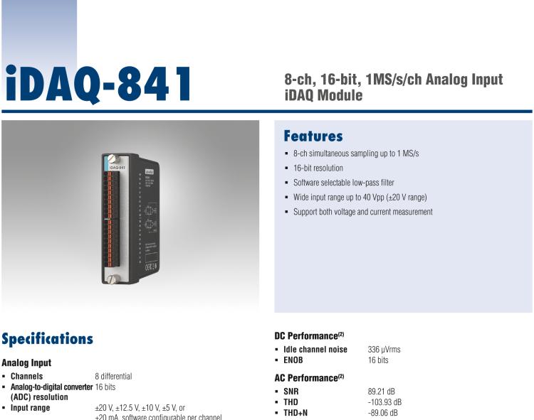 研華iDAQ-841 8通道同步采樣高達1 MS / s，16位分辨率模擬輸入 iDAQ 模塊