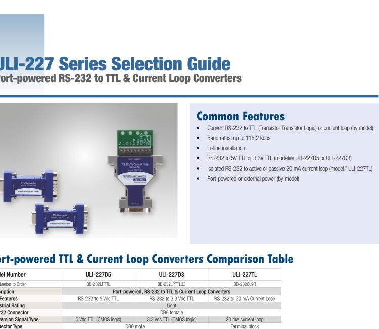 研華BB-232LPTTL33 ULI-227D3 RS-232（DB9母頭）至3.3V TTL（DB9公頭）轉(zhuǎn)換器，端口供電
