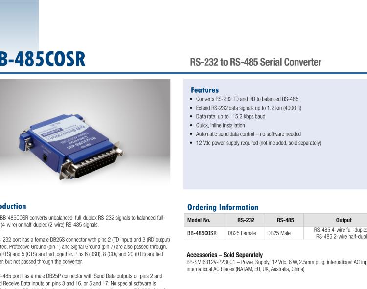 研華BB-485COSR 串口轉(zhuǎn)換器，RS-232 DB25母頭到RS-485 DB25公頭