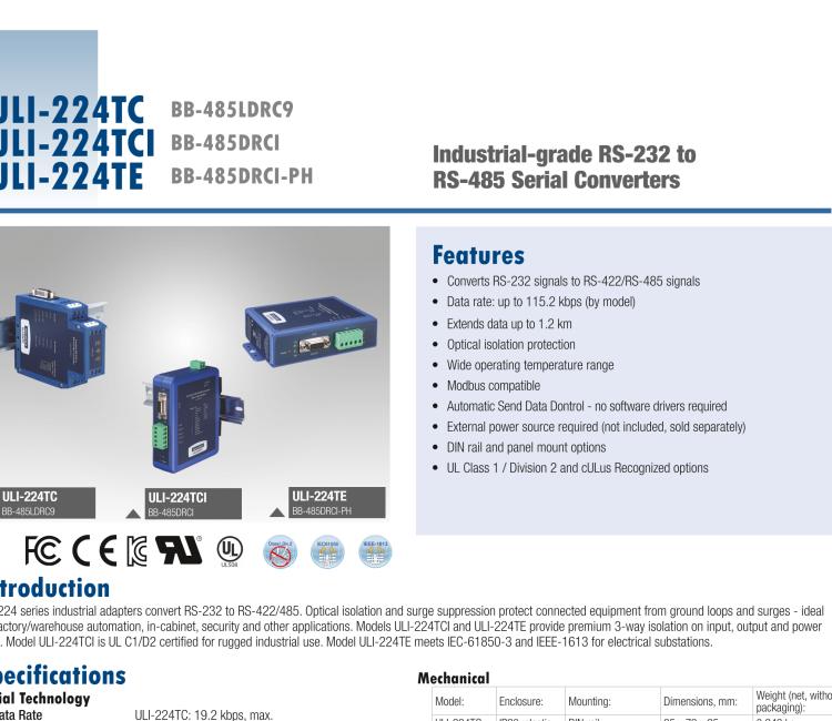 研華BB-485BAT3 ULI-224TB RS-232（DB9母頭至RS-422/485（接線端子）轉(zhuǎn)換器，電池供電